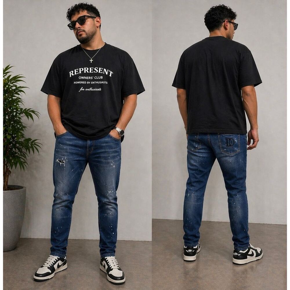 Dsquared2 Jeans Men's Blue Denim Distressed Paint Splatter Classic - 56 (40-42)